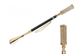24K gold-plated crystal handle long handle handcrafted Italian luxury shoehorn front view