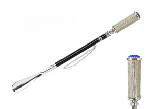 silver-plated crystal embellished long handle handcrafted Italian luxury shoehorn front view