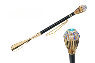 24K gold-plated premium crystal handle long handle handcrafted Italian luxury shoehorn front view