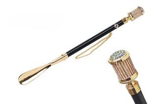 24K gold-plated crystal handle long handle handmade Italian luxury shoehorn front view