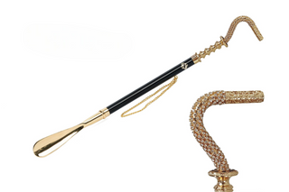 24K gold-plated crystal handle gift box long handle handcrafted Italian luxury shoehorn front view