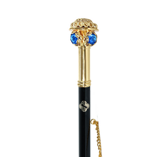 24K gold-plated blue crystal handle long handle handcrafted Italian luxury shoehorn close-up
