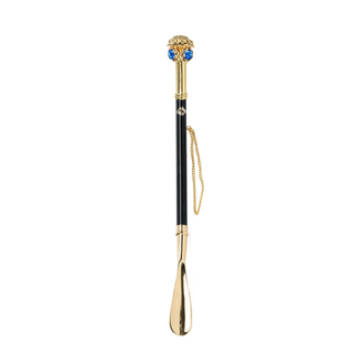 24K gold-plated blue crystal handle long handle handcrafted Italian luxury shoehorn side view