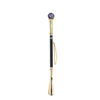24K gold-plated amethyst crystal handle long handle handmade Italian luxury shoehorn side view