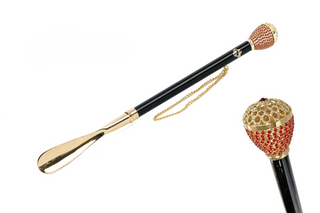 gold-plated crystal handle 53cm long handle handmade Italian luxury shoehorn front view