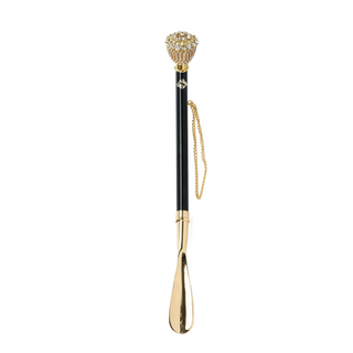 gold-plated crystal handle long handle handmade Italian luxury shoehorn side view