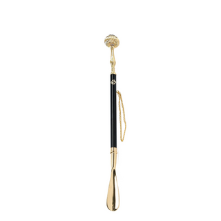 24K gold-plated jet crystal handle gift box long handle handcrafted Italian luxury shoehorn side view
