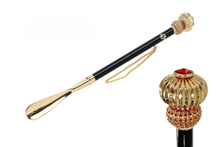 24K gold-plated brass crystal handle long handle handcrafted Italian luxury shoehorn front view