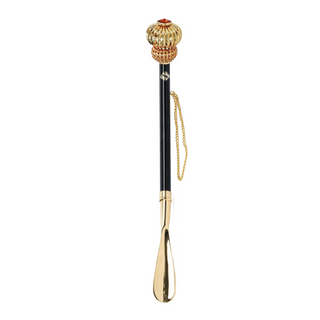 24K gold-plated brass crystal handle long handle handcrafted Italian luxury shoehorn side view
