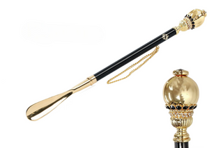 24K gold-plated brass crystal handle long handle handmade Italian luxury shoehorn front view