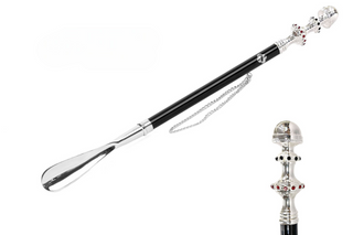silver-plated artisan crystal handle long handle handmade Italian luxury shoehorn front view