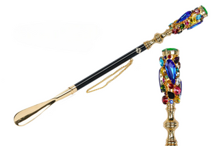 24K gold-plated crystal handle gift box handmade Italian luxury shoehorn front view