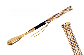 24K gold-plated rhinestone handle handmade Italian luxury shoehorn front view
