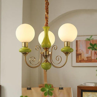 Modern onyx chandelier metal frame green glass shade pendant light