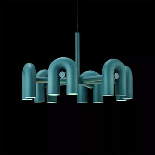 Metal pipe shaped chandelier LED pendant light overhead view