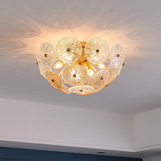 Starburst gold glass chandelier front — modern sparkling ceiling design