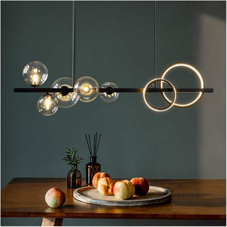 Nordic style chandelier metal rod LED bubble pendant close-up