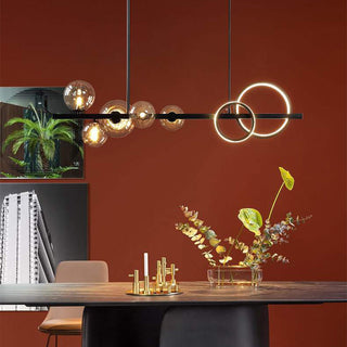 Scandinavian style metal rod chandelier LED bubble pendant