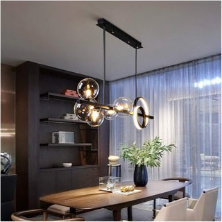 Nordic LED chandelier long metal rod with bubble glass lights