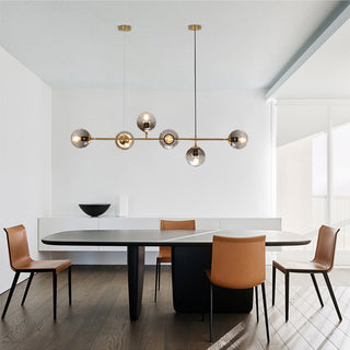 Modern glass bubble chandelier — long rod dining room ceiling fixture