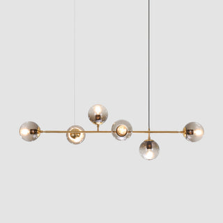 Modern long rod glass bubble chandelier side — dining room warm