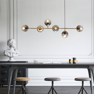 Glass bubble long rod chandelier front — modern dining room design