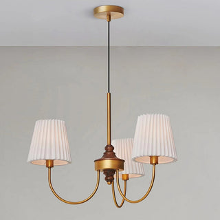 Vintage chandelier brass pleated shade dining room ceiling lamp