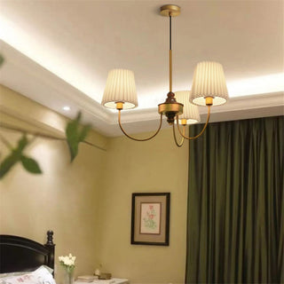 Vintage brass pleated shade chandelier dining ceiling lamp