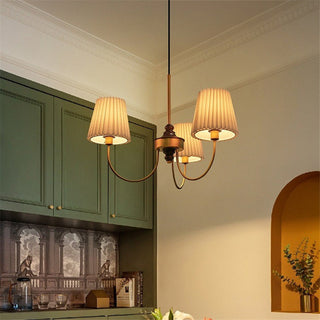 Dining room vintage brass chandelier pleated lampshade pendant