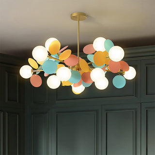 Glass multicolored flower chandelier iron creative pendant lamp