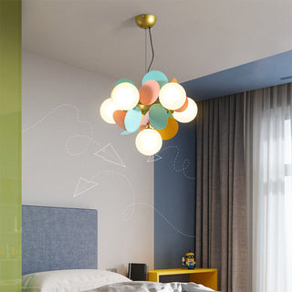 Modern flower branch chandelier illuminated — multicolored glass iron warm