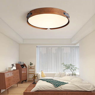 Retro round wood ceiling lamp illuminated, 3 color lighting