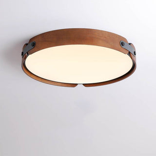 Plafonnier Rétro en Bois - Luminaire Rond en Bois avec 3 Couleurs d'Éclairage