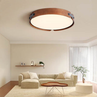 Round wooden ceiling fixture with 3 color LED, retro style