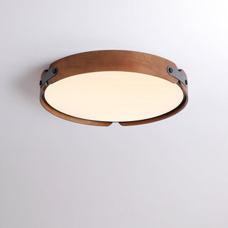Retro wood ceiling lamp close-up, round 3 color lighting