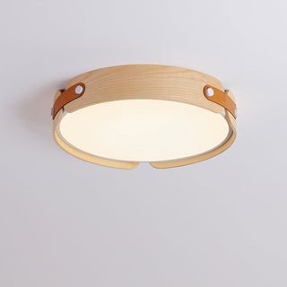 Retro round wooden ceiling lamp with 3 color lighting