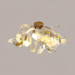 Flower petal ceiling lamp in white ceramic, elegant living room