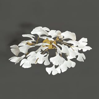 Elegant ceramic flower ceiling fixture, warm ambient glow