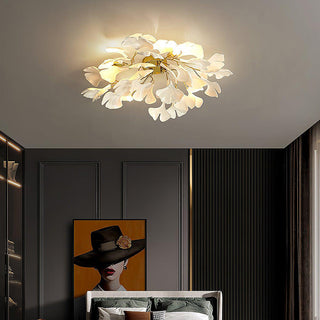 Ceramic flower ceiling light in living room, modern design