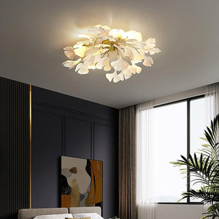 White flower ceramic ceiling lamp, artistic living room fixture