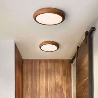 Nordic round LED ceiling lamp – natural wood tone, dining room