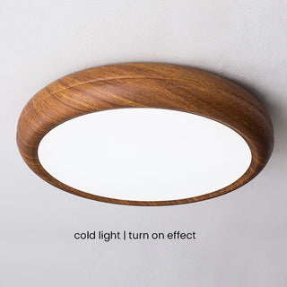 Scandinavian LED ceiling lamp – round wood finish, living room