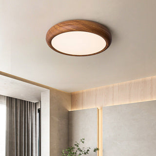 Nordic wood tone LED ceiling light – round flush mount design