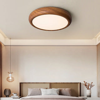 Scandinavian round ceiling lamp – wood grain LED flush mount