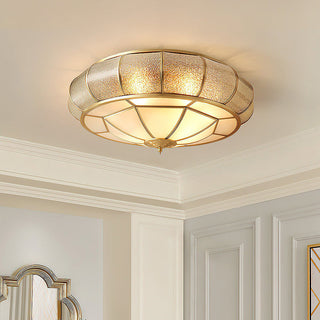 Mid-century brass ceiling fixture gold drum – glass installed