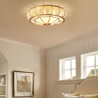 Gold brass glass drum ceiling light – mid-century side view