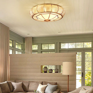 Brass mid-century ceiling lamp drum glass – gold fixture
