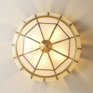 Mid-Century Gold Ceiling Light - Glass Drum Fixture With Brass Finish