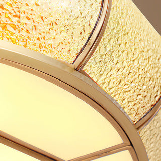 Mid-Century Gold Ceiling Light - Glass Drum Fixture With Brass Finish