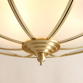 Mid-Century Gold Ceiling Light - Glass Drum Fixture With Brass Finish
